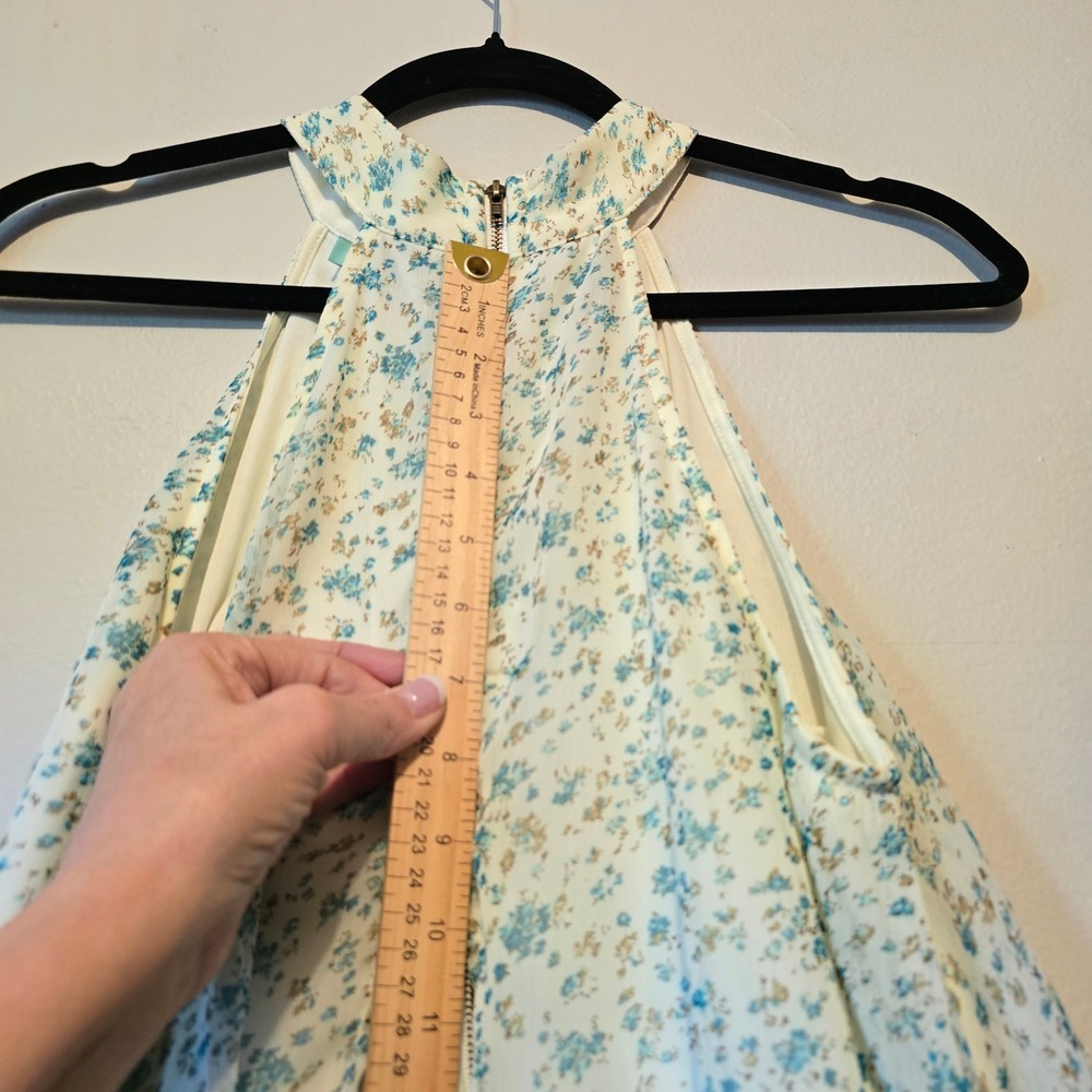 Judith March Floral Halter Romper Womens L Blue Cream Crochet‎ Lace Trim Boho - Picture 5 of 16